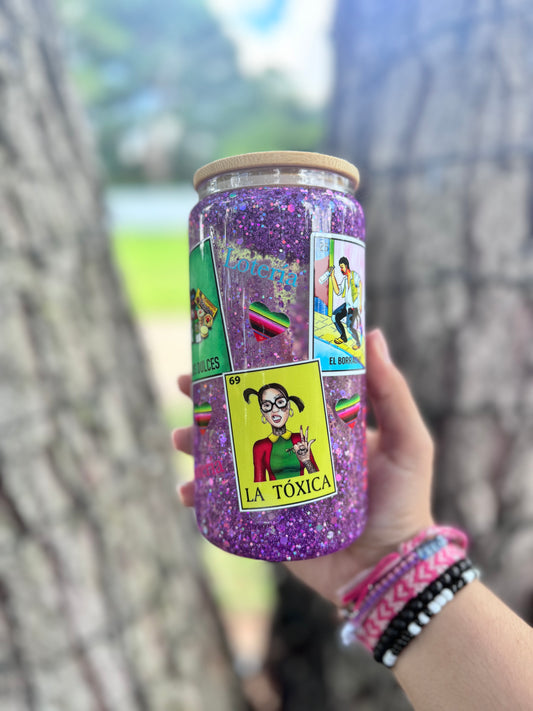 Lotería Snowglobe Glass cup 12 oz