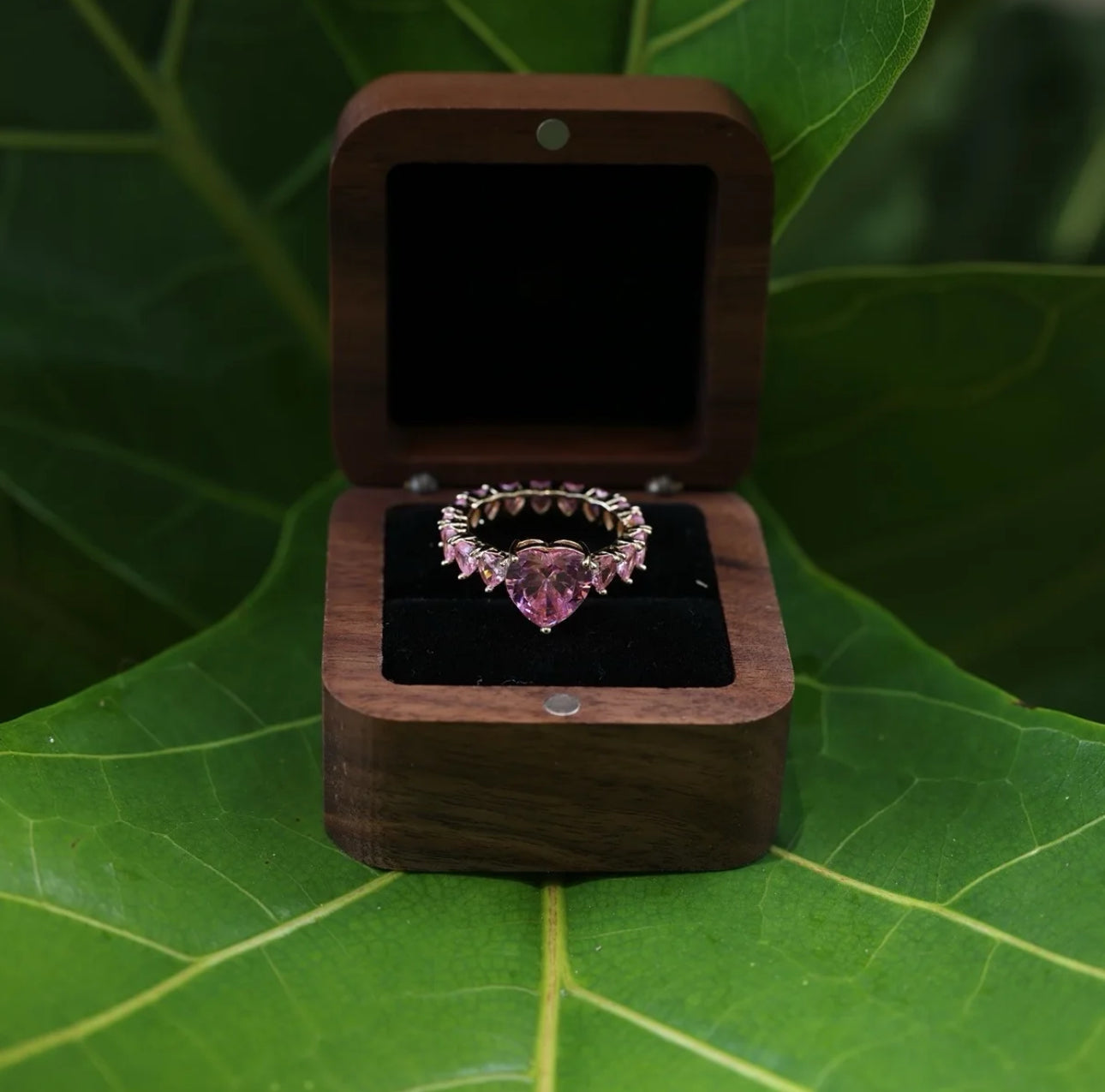 Princess Heart Promise Ring with custom Name in Wood Box