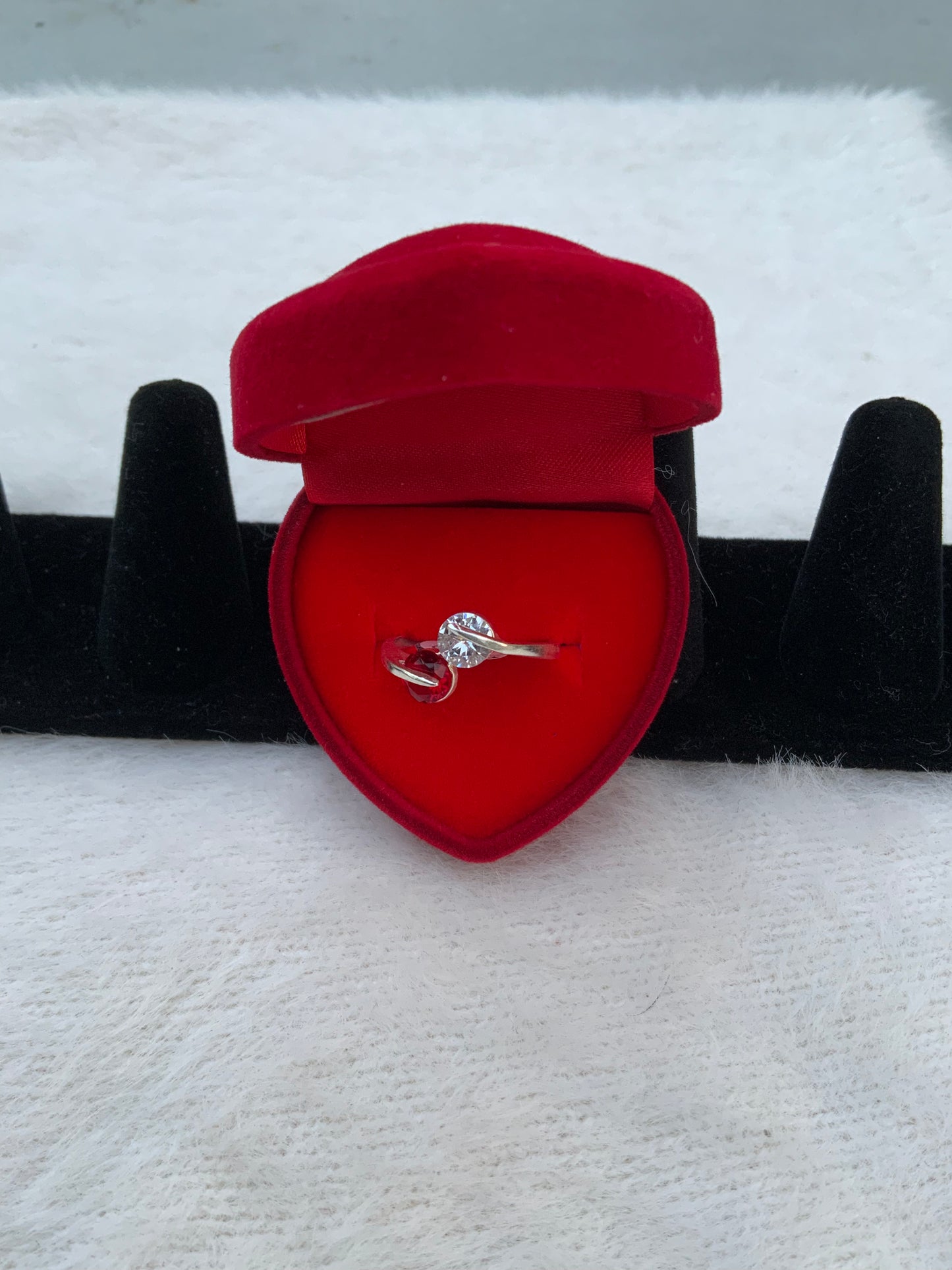 White & Red Gem Stone Ring (Size 8.5)