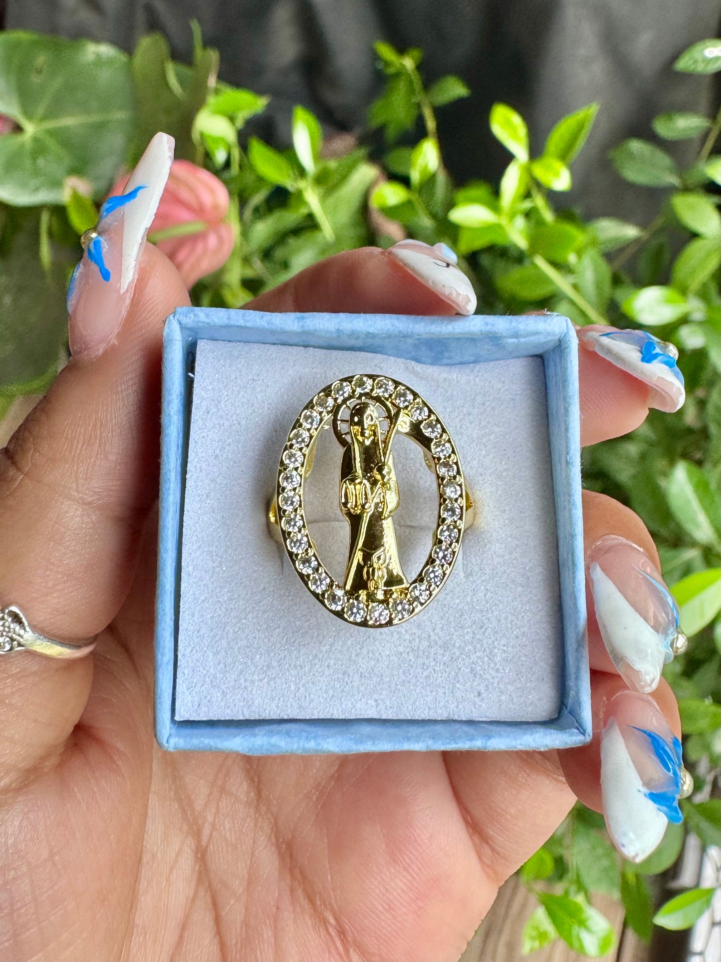 Santa Muerte Round Adjustable Ring