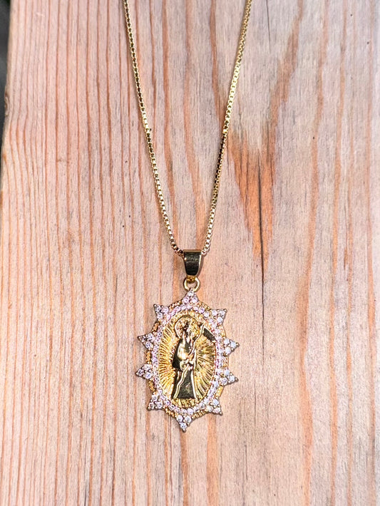 Santa Muerte Sol Medalla Necklace