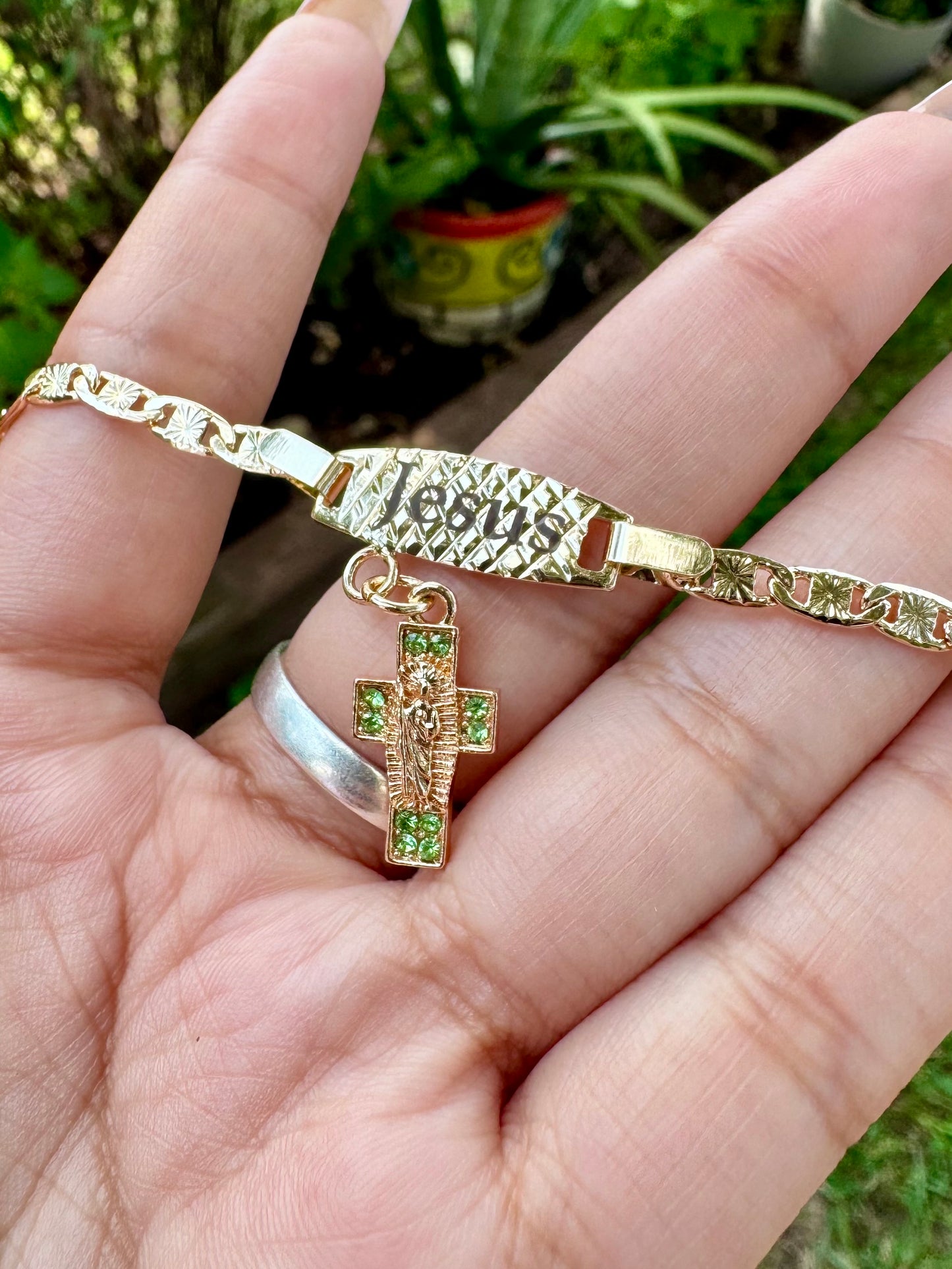 San Judas Green Cross Baby Bracelet Esclava