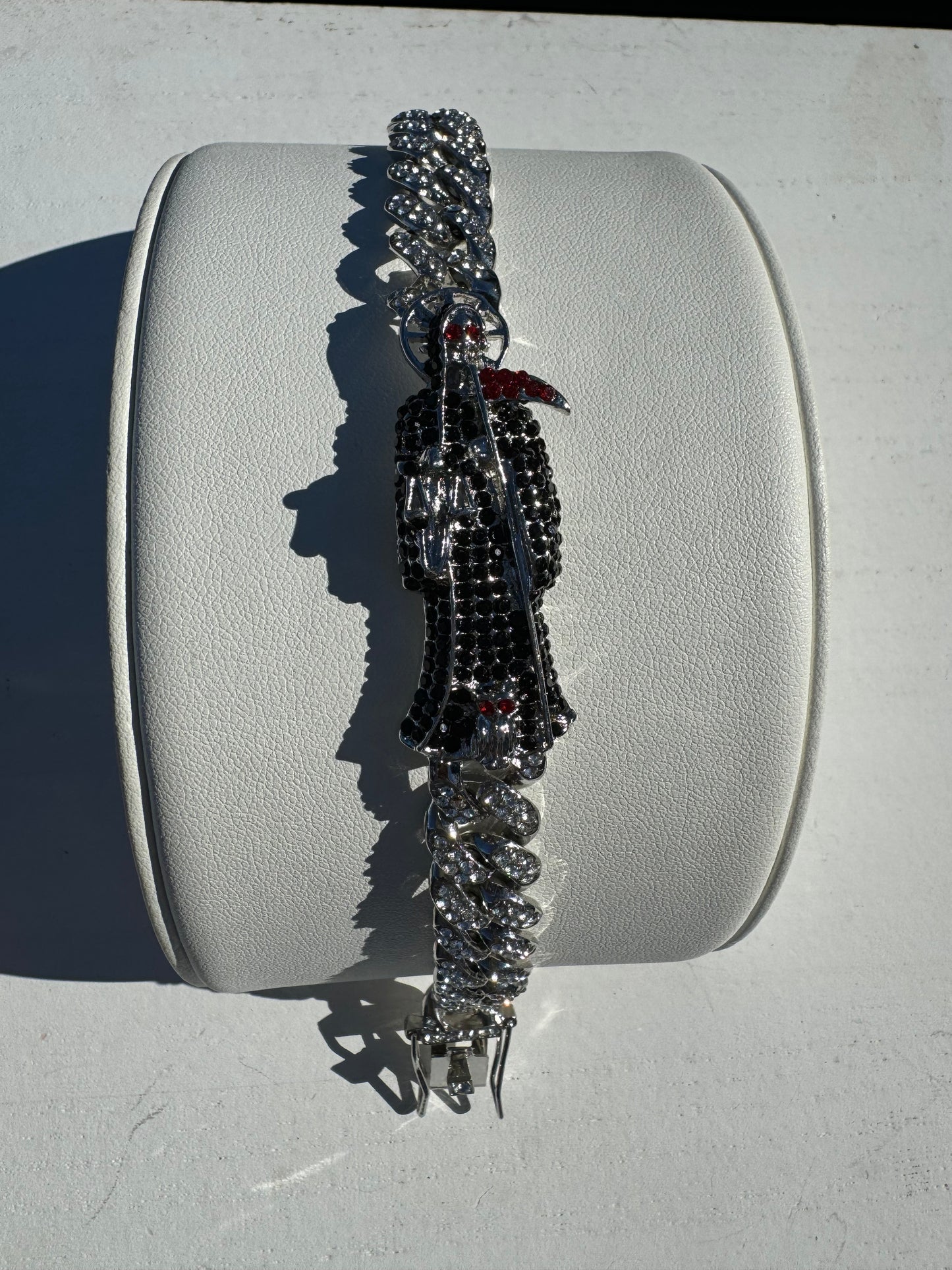 Black Silver Santa Muerte Iced Out Esclava