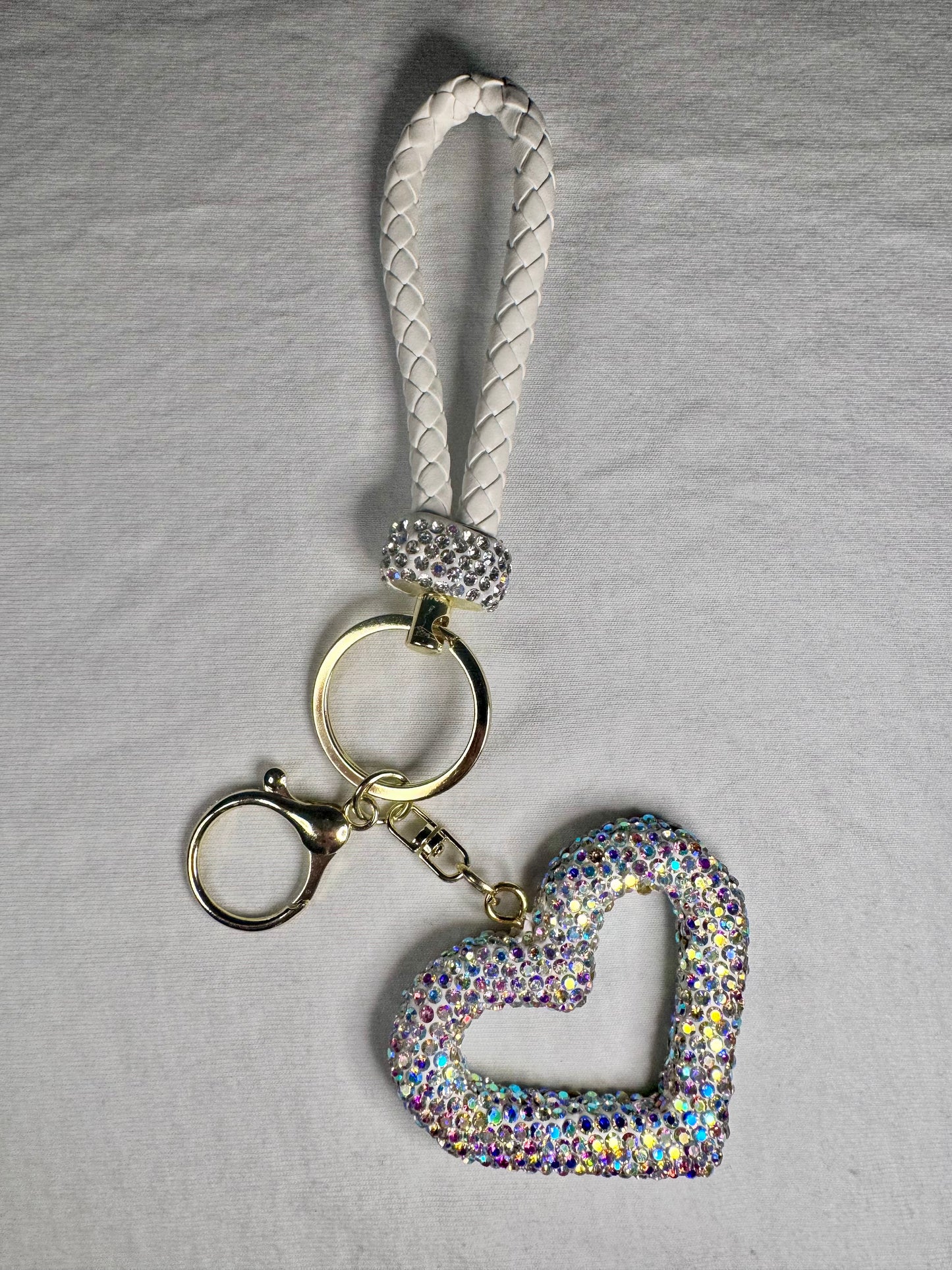 White Heart Keychain Wristlet