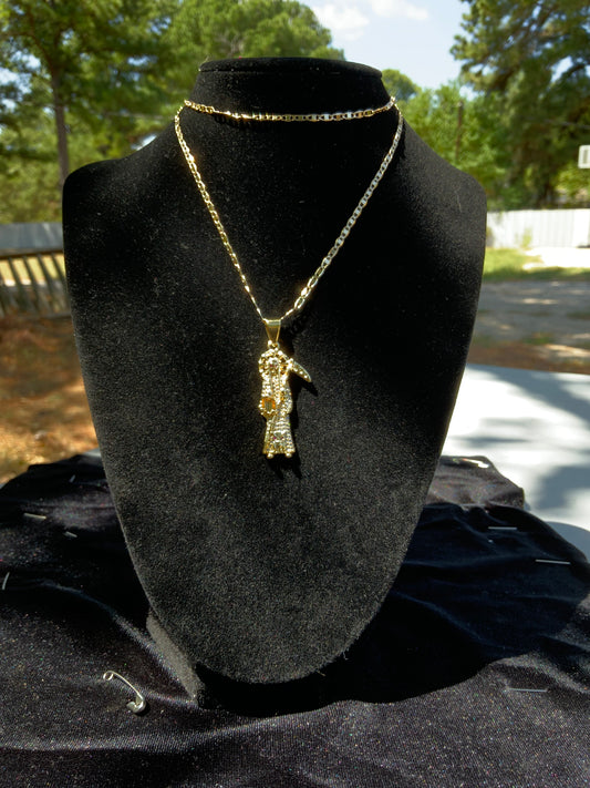 Small White Santa Muerte Necklace