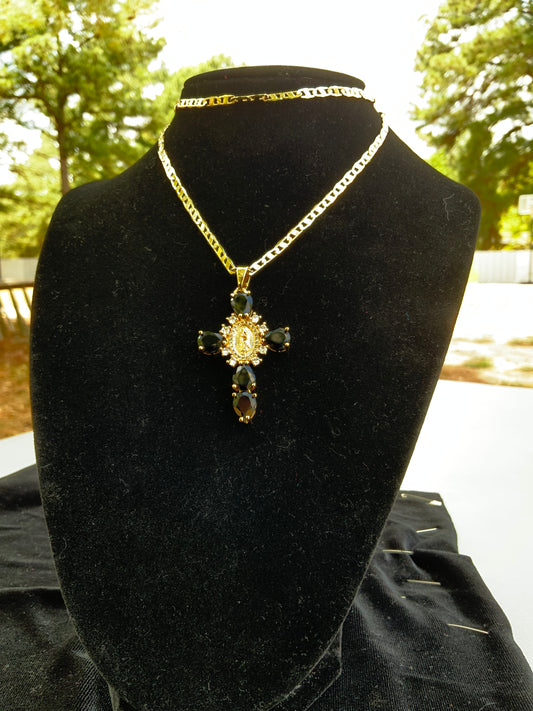 Black Virgencita Cross Necklace