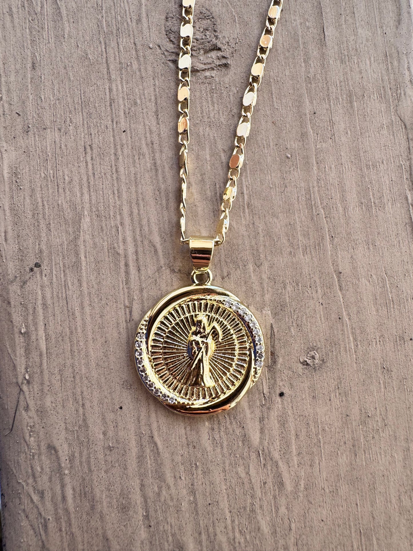 Santa Muerte Halo Coin Necklace