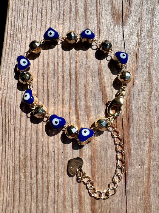 Blue Heart Evil Eye Baby Bracelet