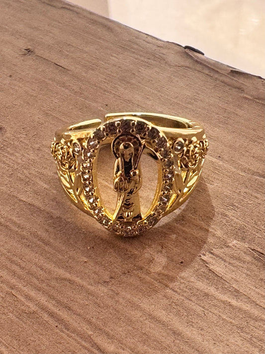 Santa Muerte Roses Round Adjustable Ring