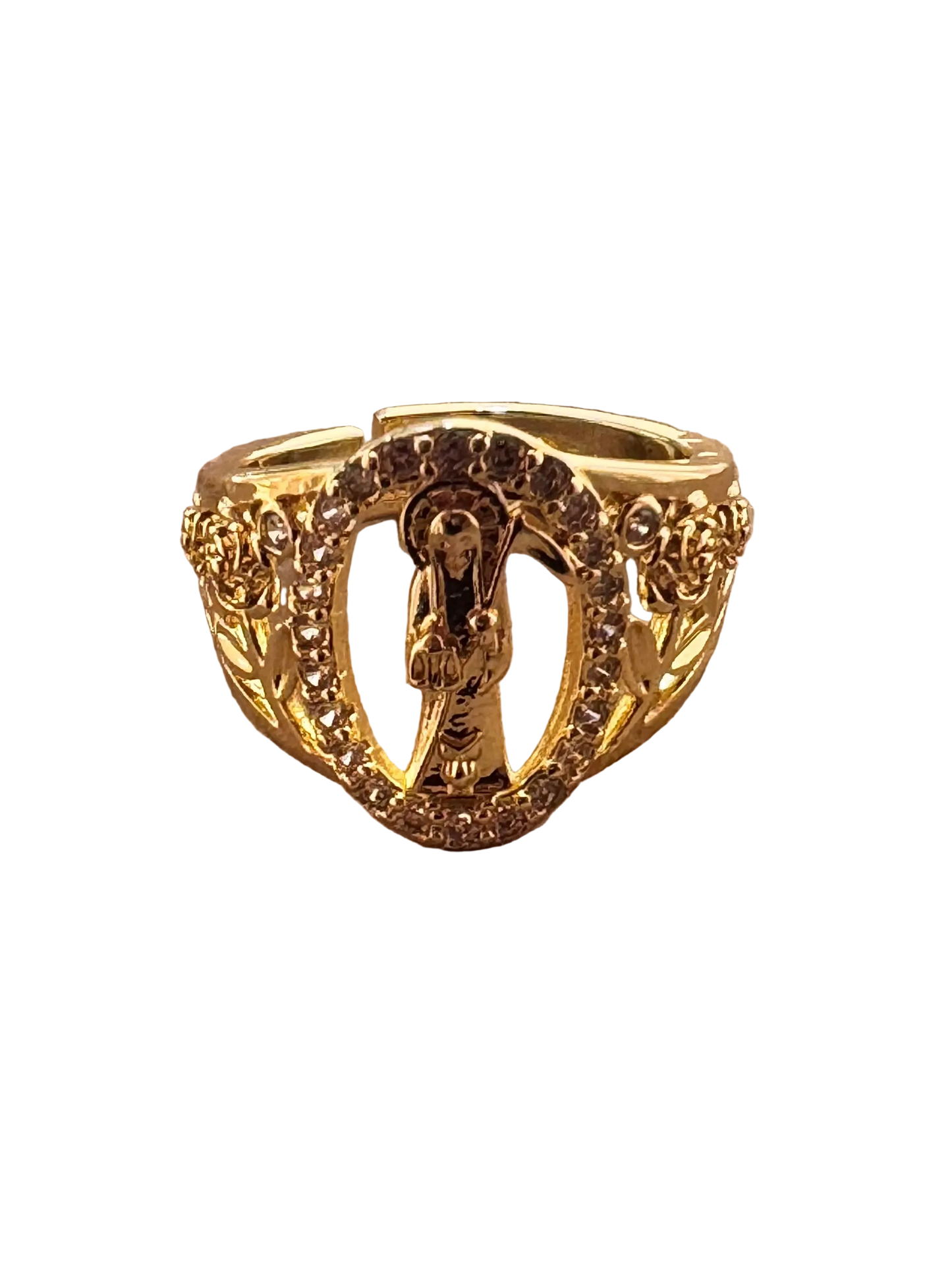 Santa Muerte Roses Round Adjustable Ring