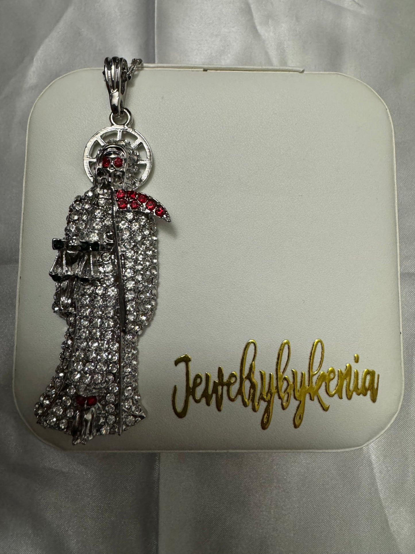 Silver XL Santa Muerte Necklace