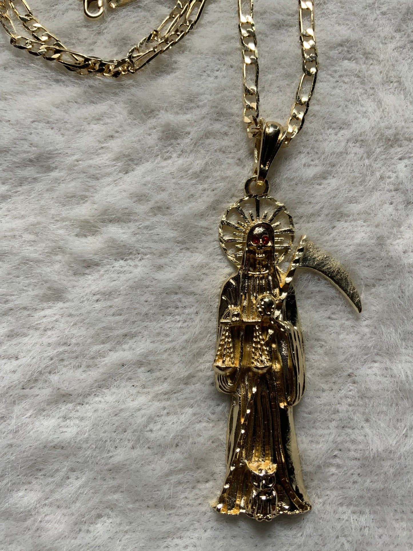 Gold Large Santa Muerte Necklace