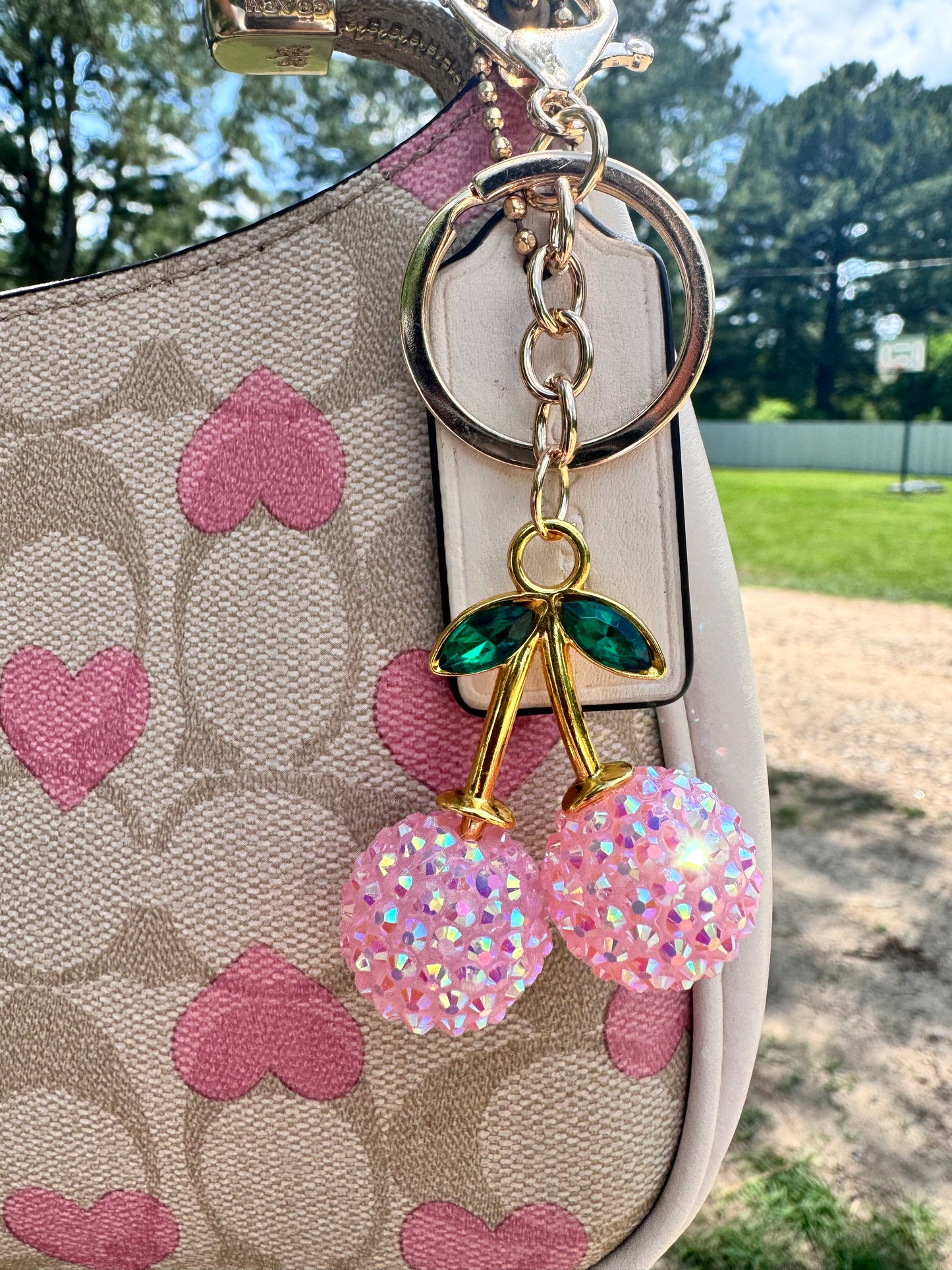 Pretty Pink Cherry Keychain