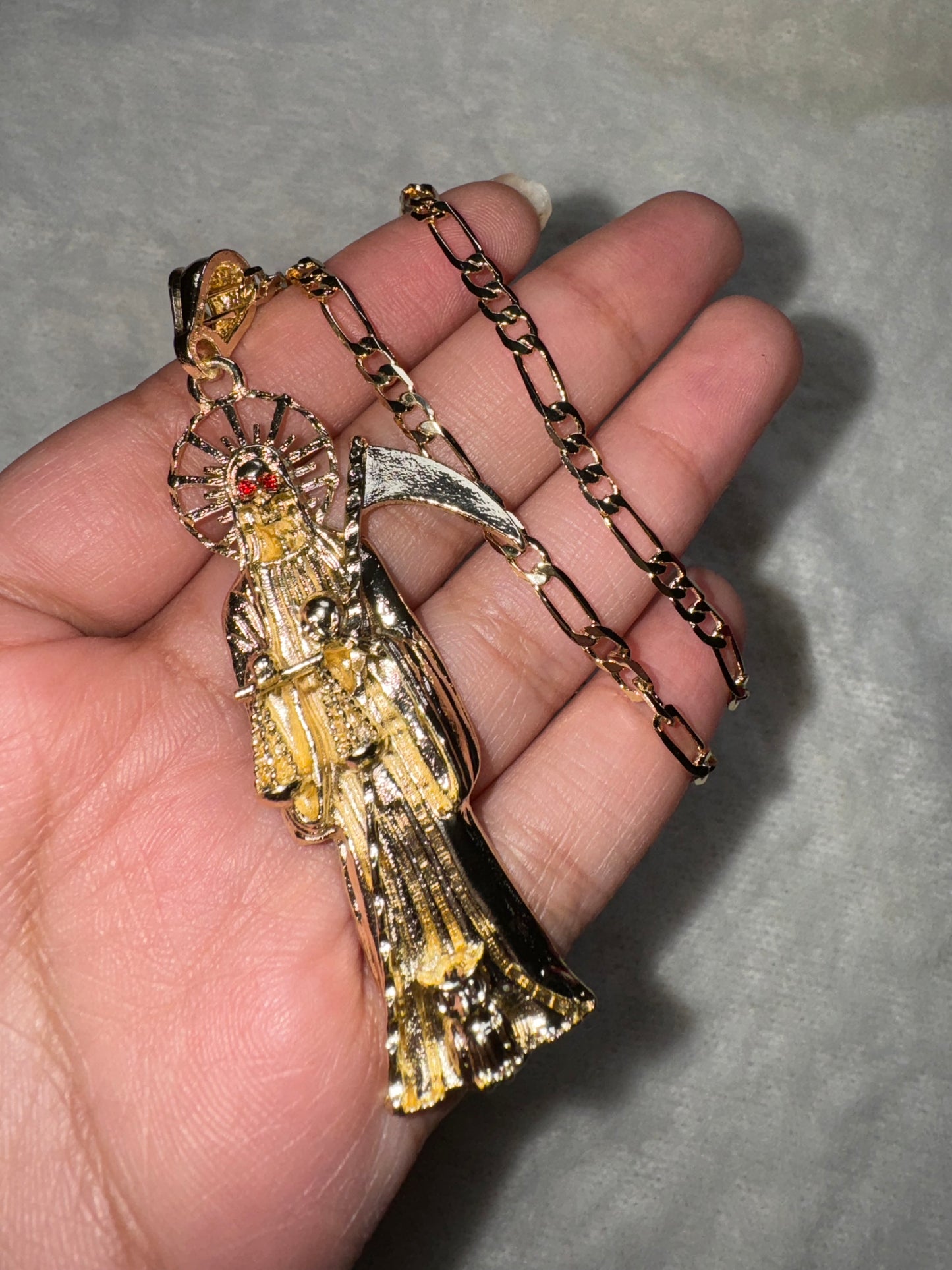Gold Large Santa Muerte Necklace