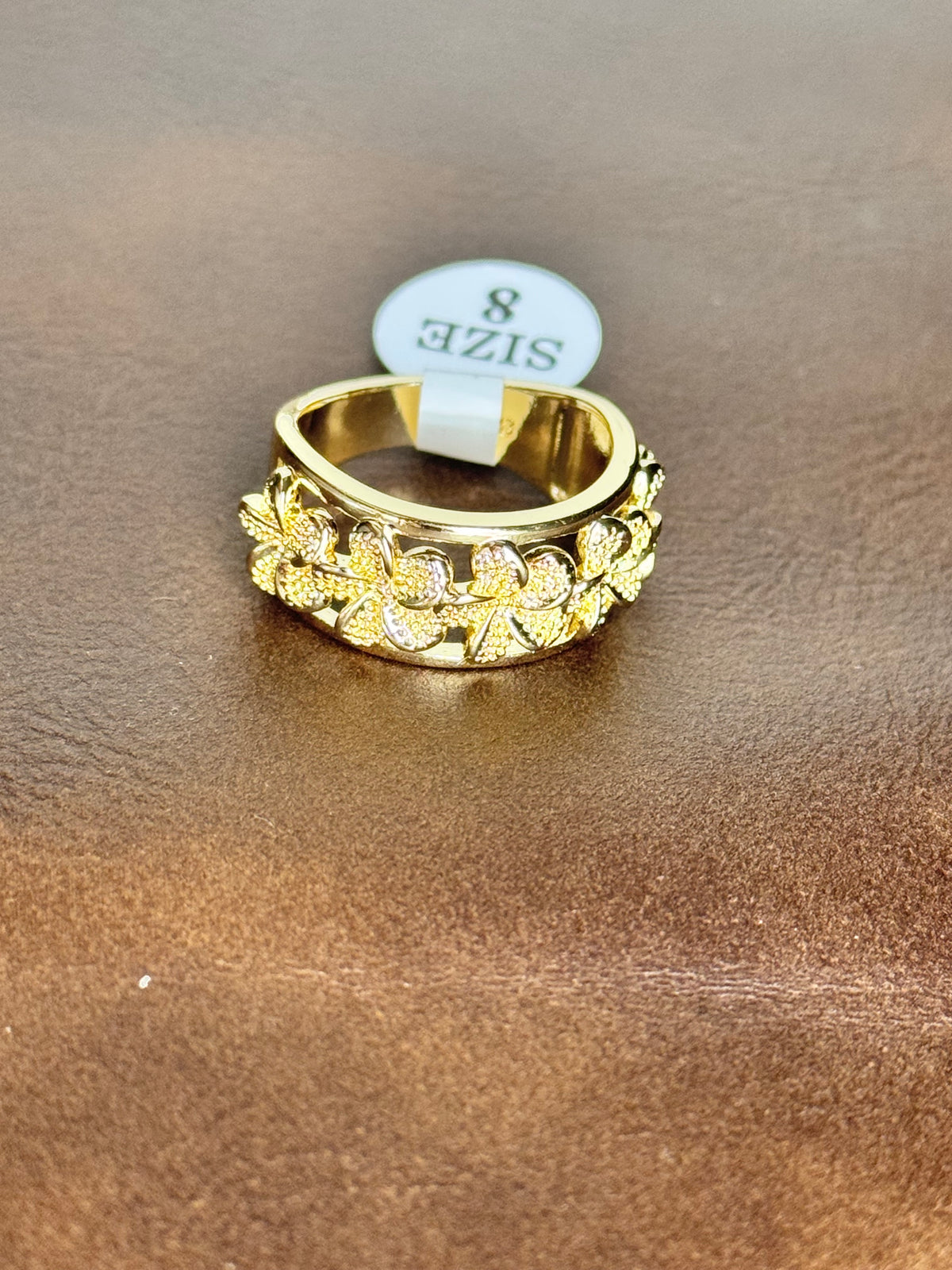 Hibiscus Half Band Gold Plated Ring