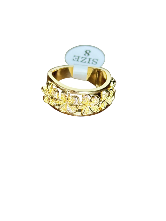 Hibiscus Half Band Gold Plated Ring