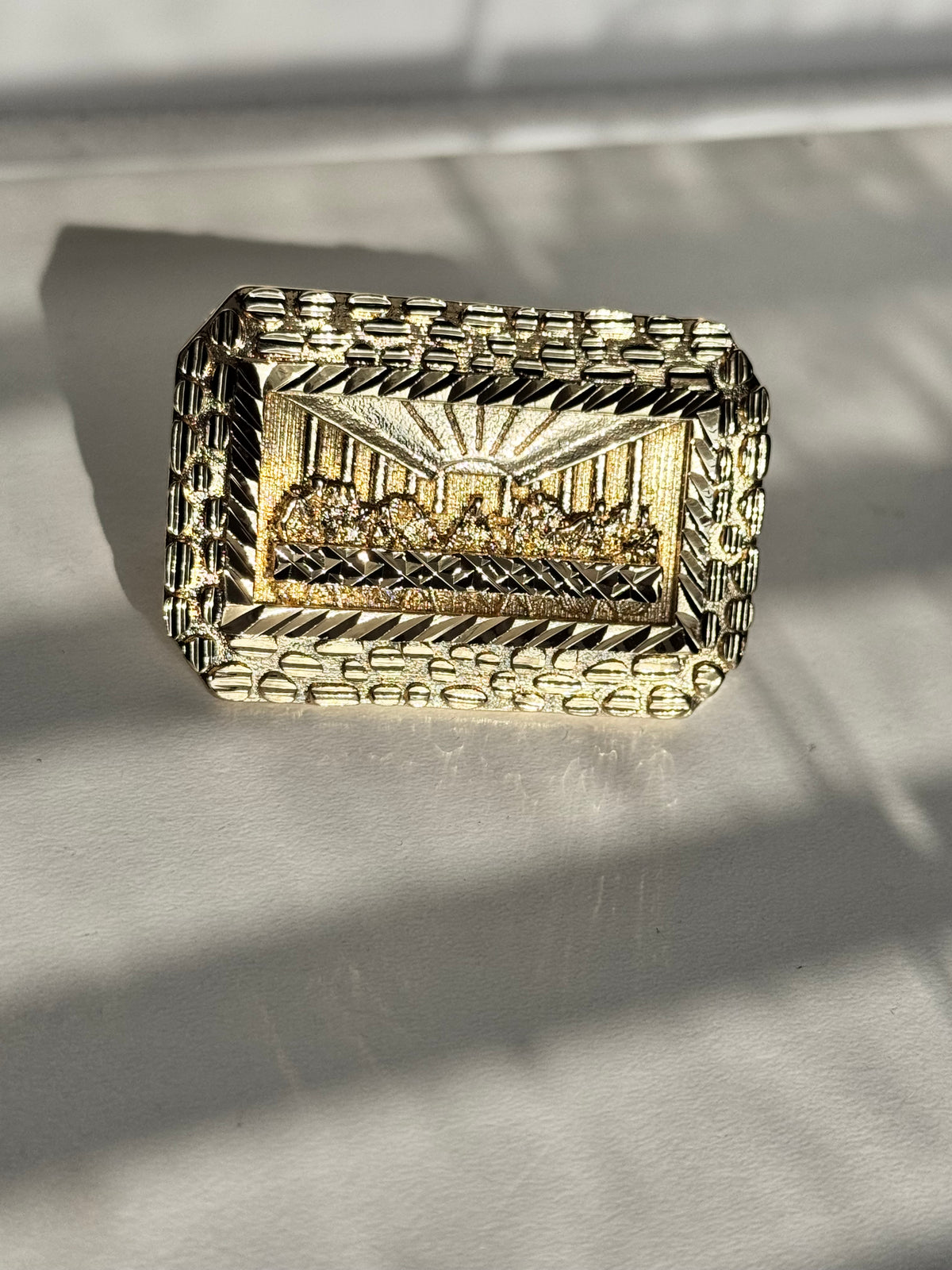Last Supper Nugget Border Two Finger Ring
