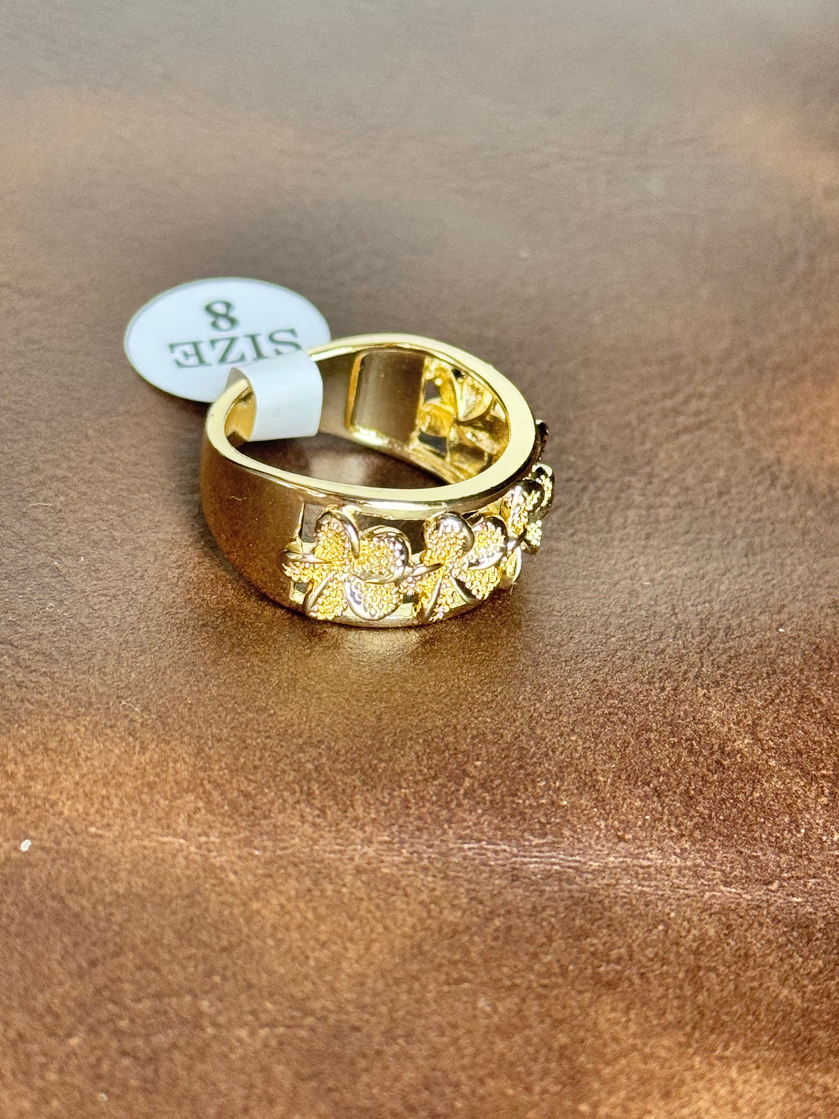 Hibiscus Half Band Gold Plated Ring