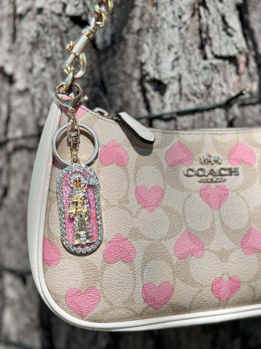 Santa Muerte Pink Tag Keychain
