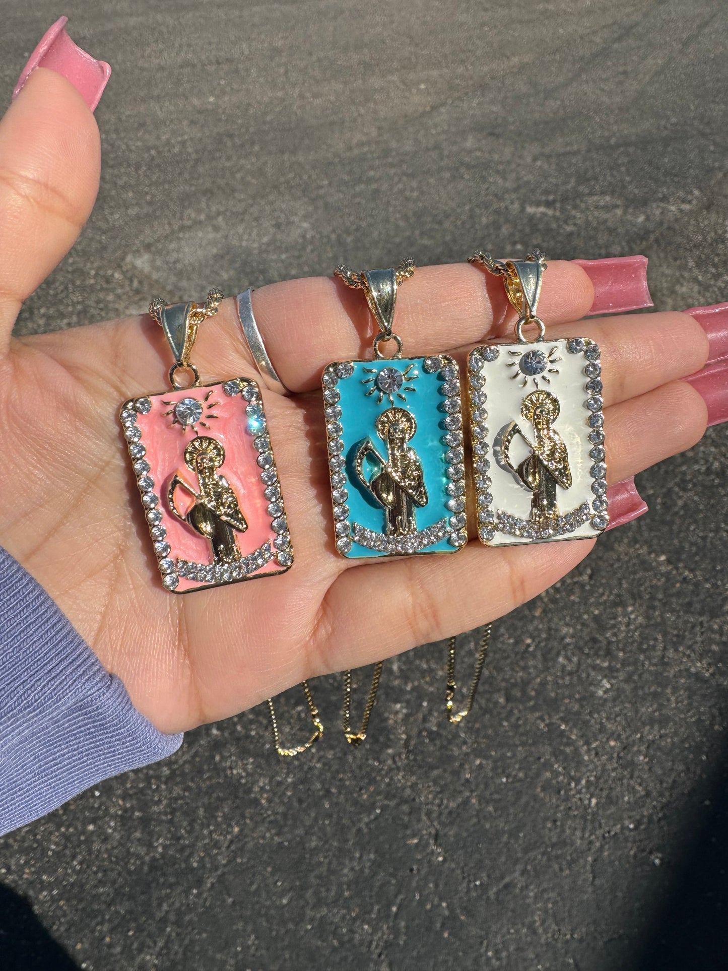Santa Muerte Blue Marble Necklace