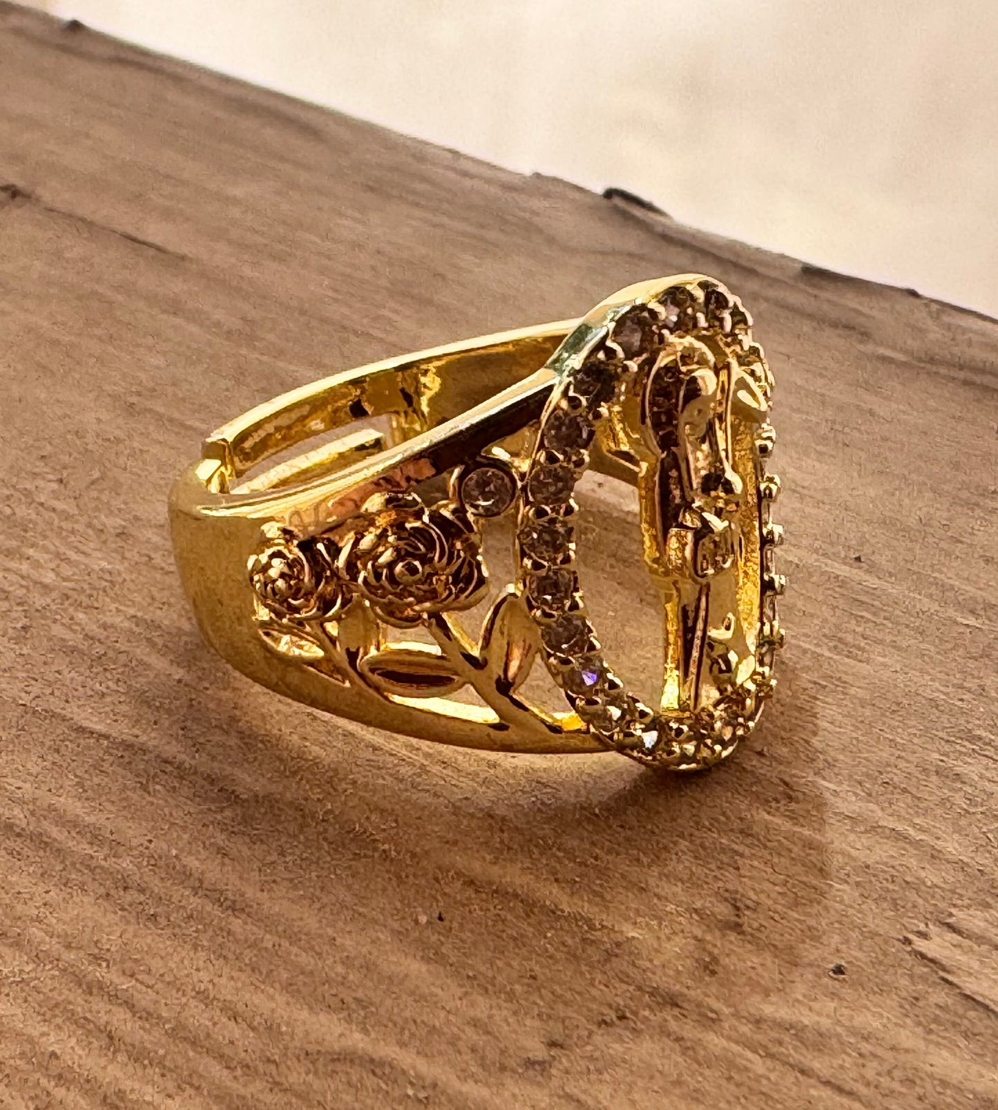 Santa Muerte Roses Round Adjustable Ring