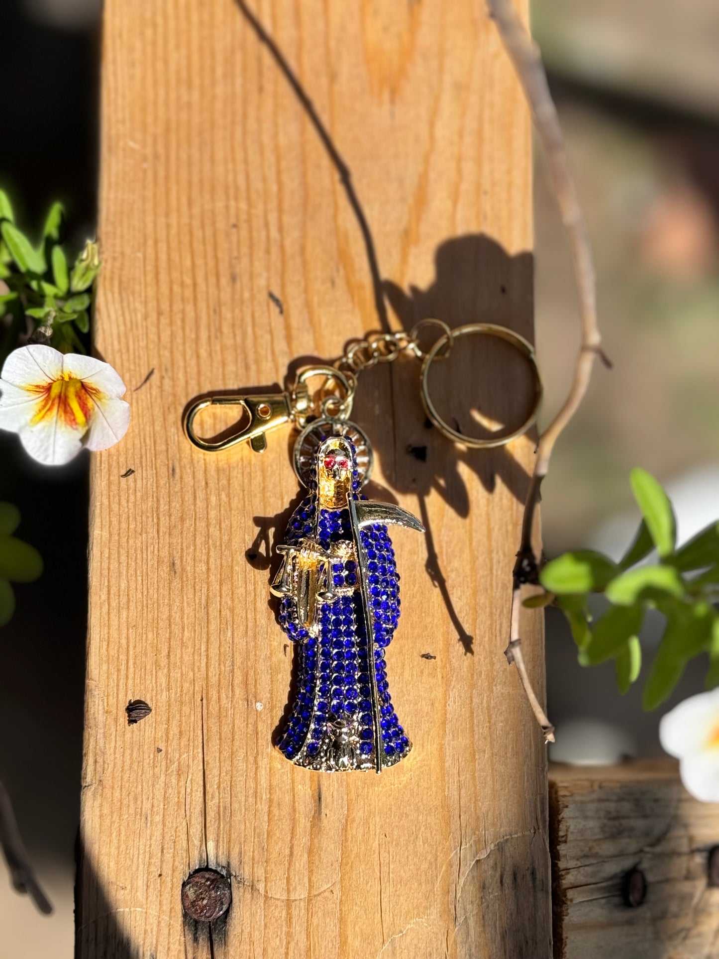 Santa Muerte Blue Keychain