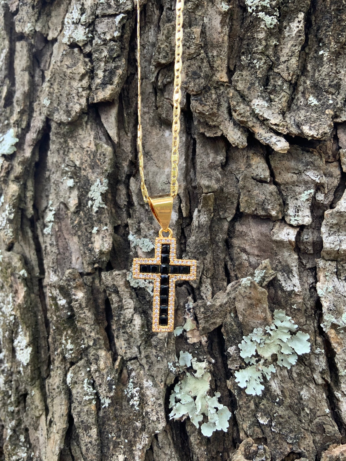 Black Stone Cross Necklace