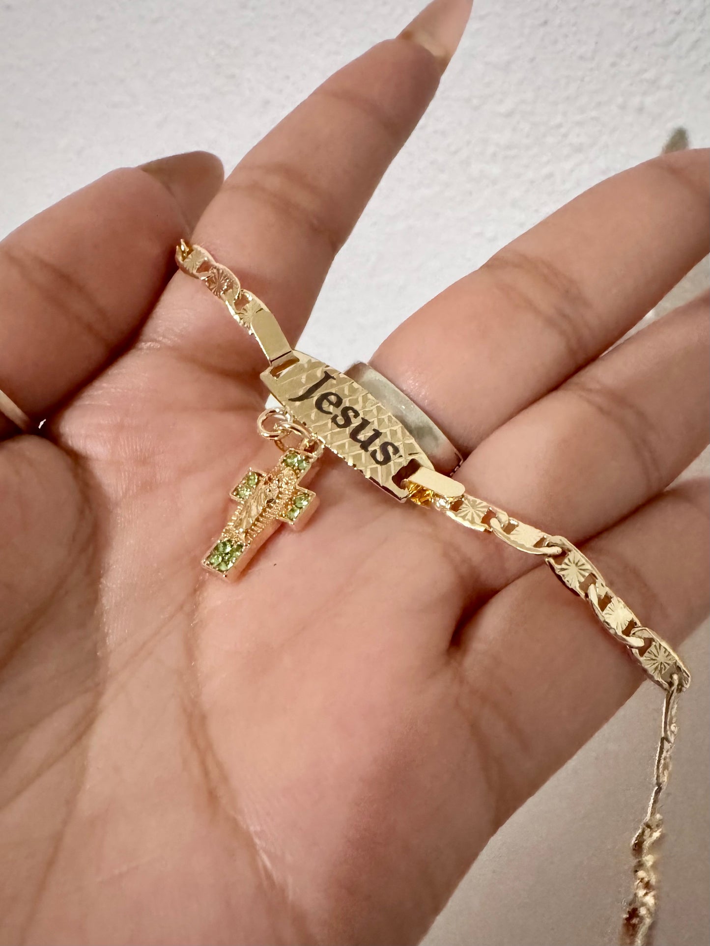 San Judas Green Cross Baby Bracelet Esclava