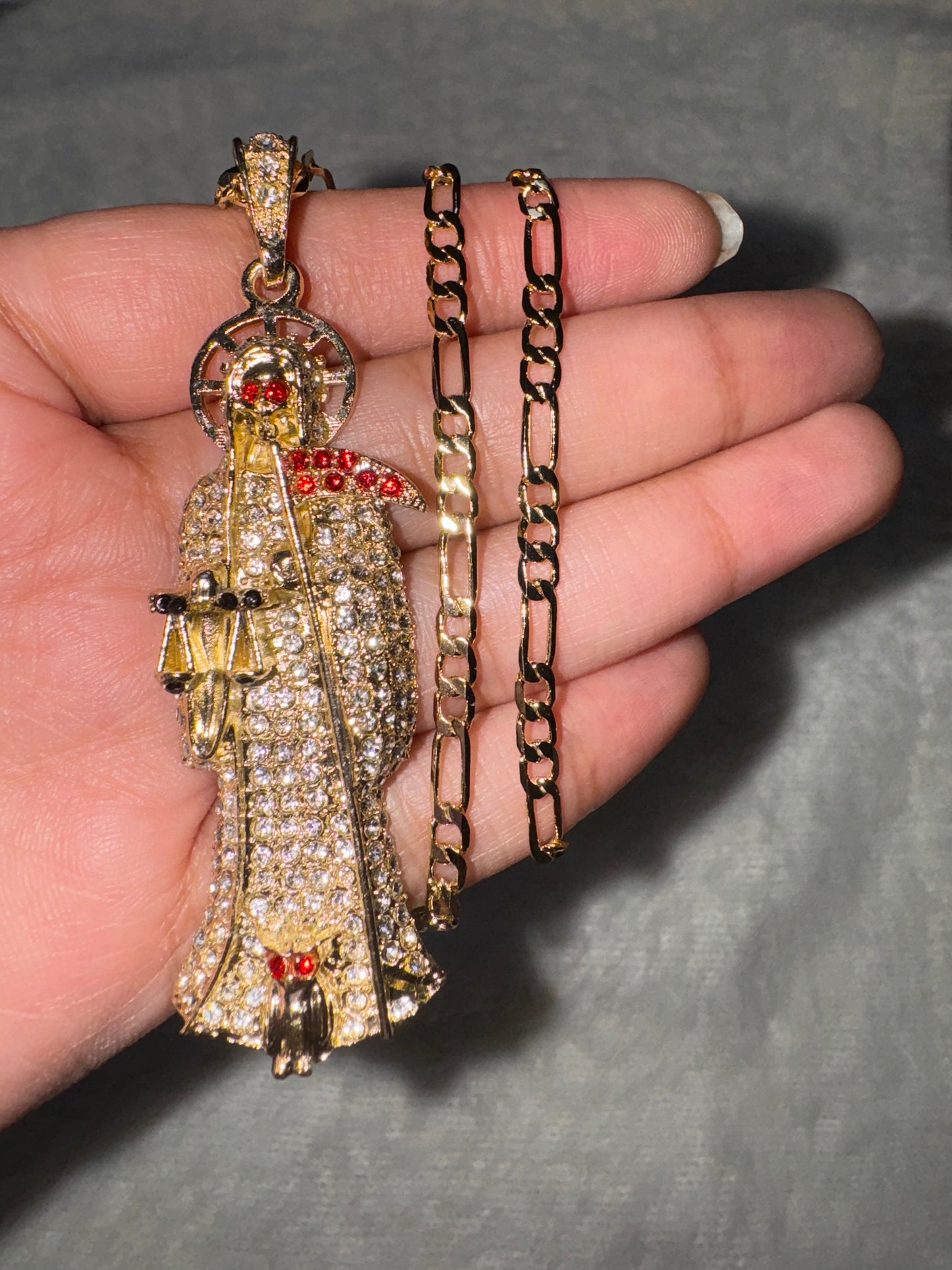 Golden Large Santa Muerte Necklace