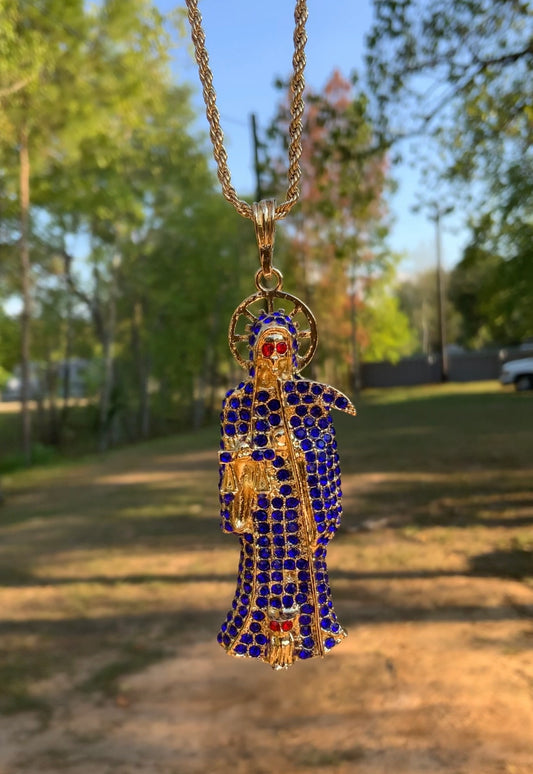 Blue XL Santa Muerte Necklace