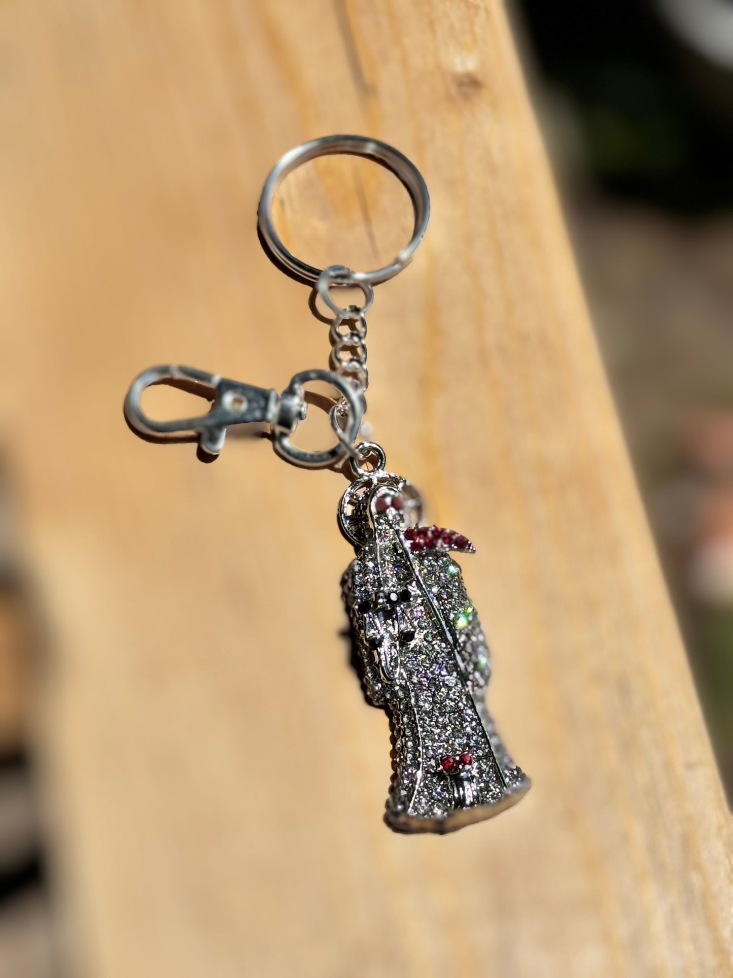 Santa Muerte Silver Statue Keychain