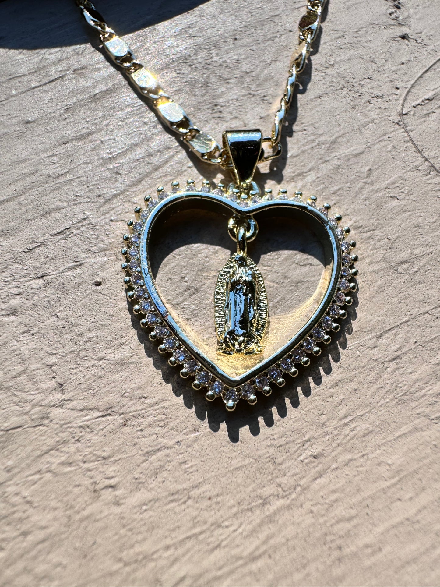 Small Dangling Virgencita Heart Necklace
