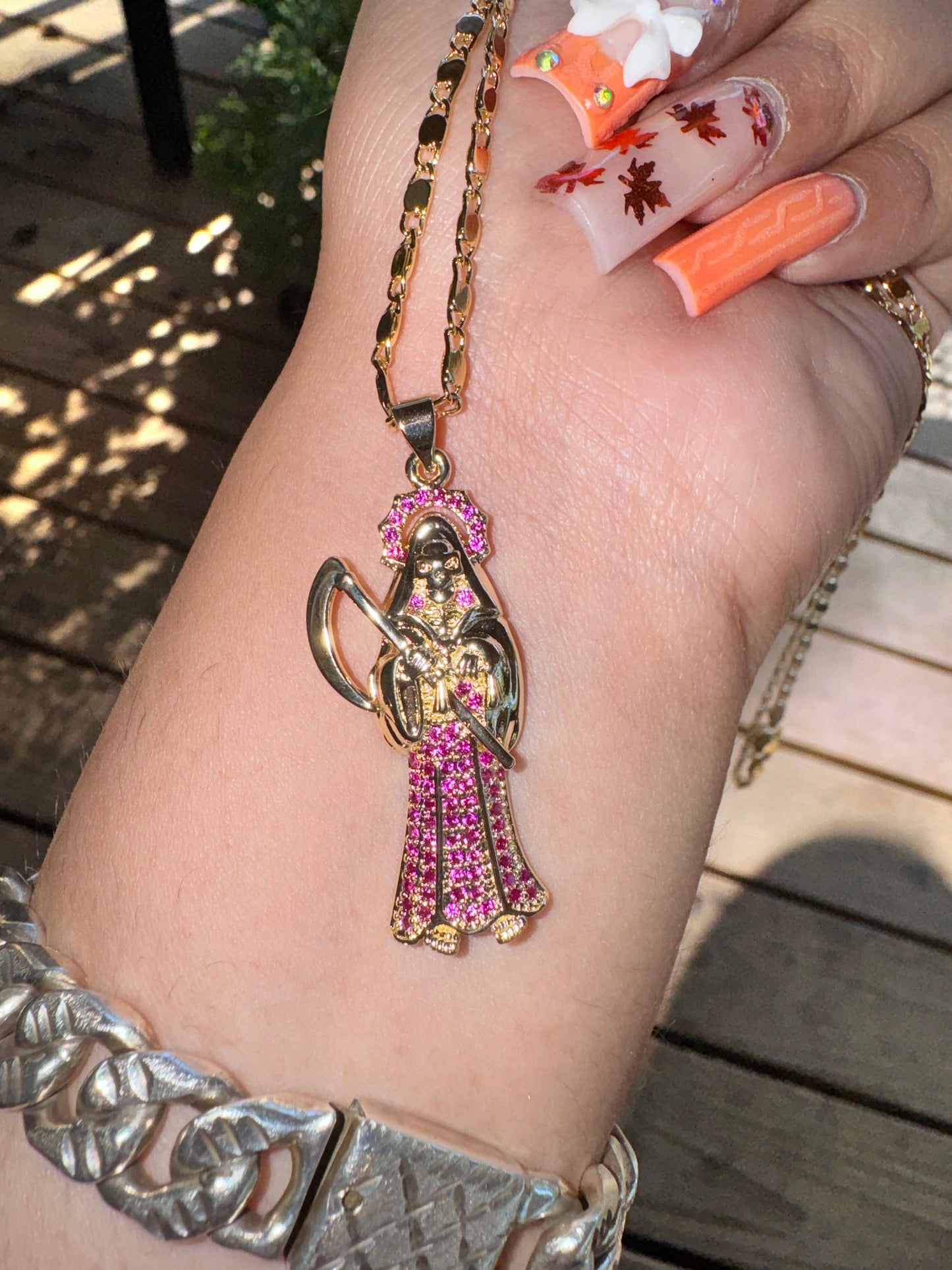 Santa Muerte Rose Red Necklace