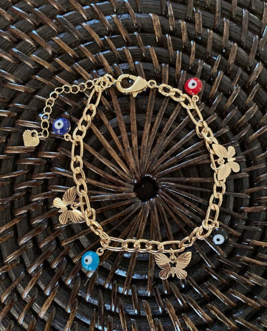 Butterfly Evil Eye Charm Bracelet