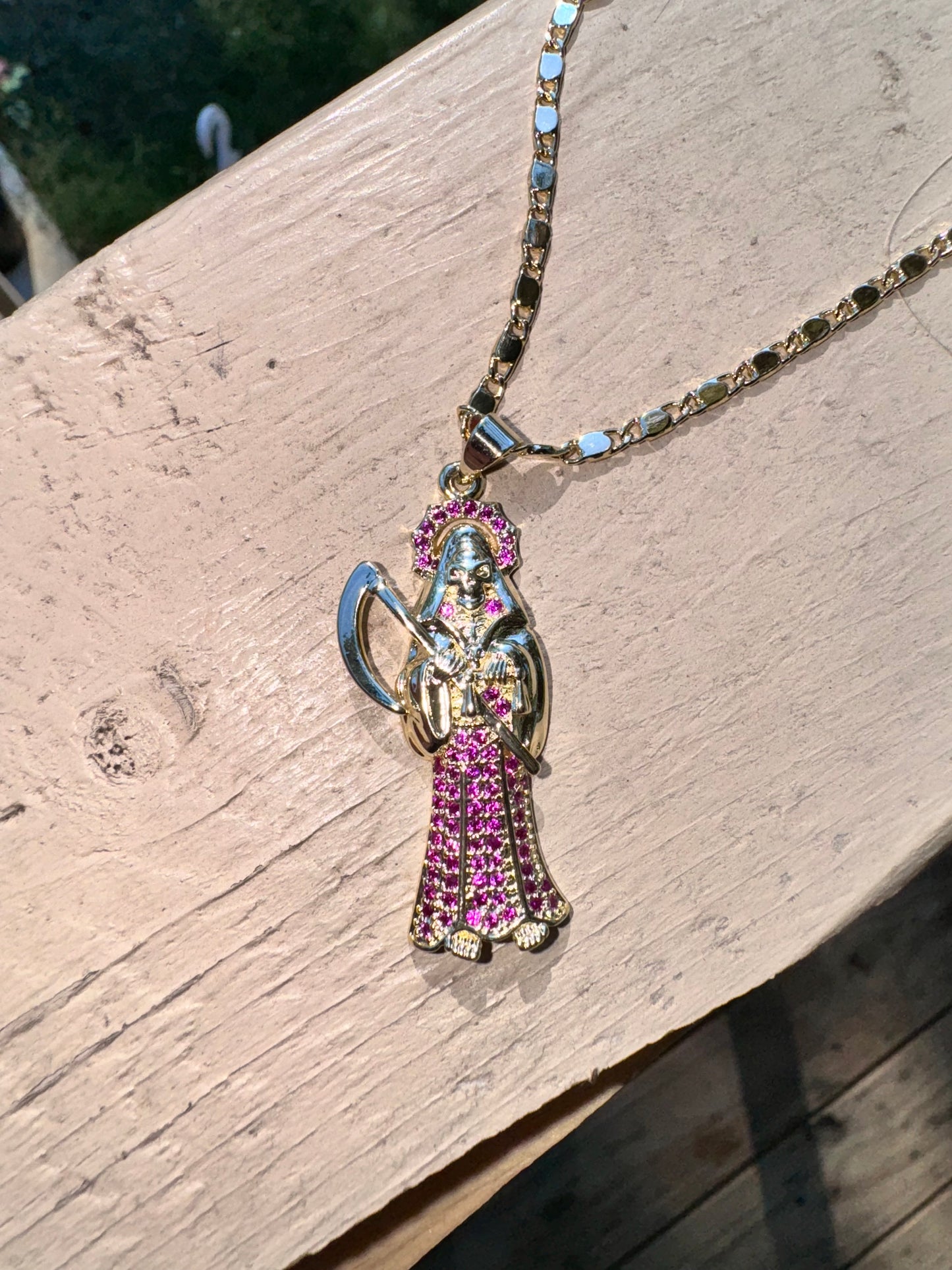 Santa Muerte Rose Red Necklace