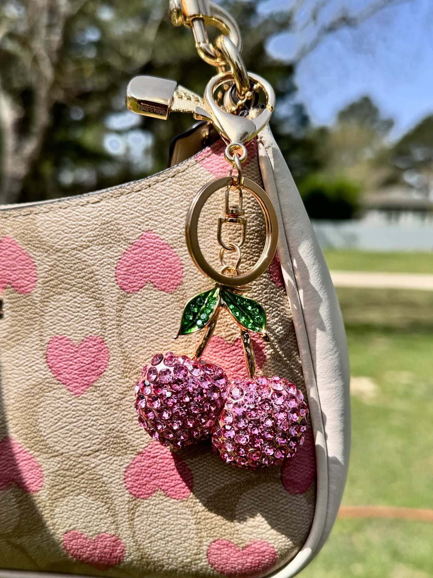 Pink Diamonds Cherry Keychain
