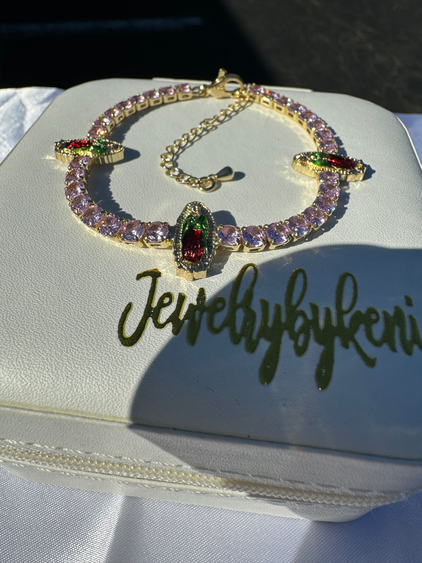 Pink Virgencita Tennis Bracelet