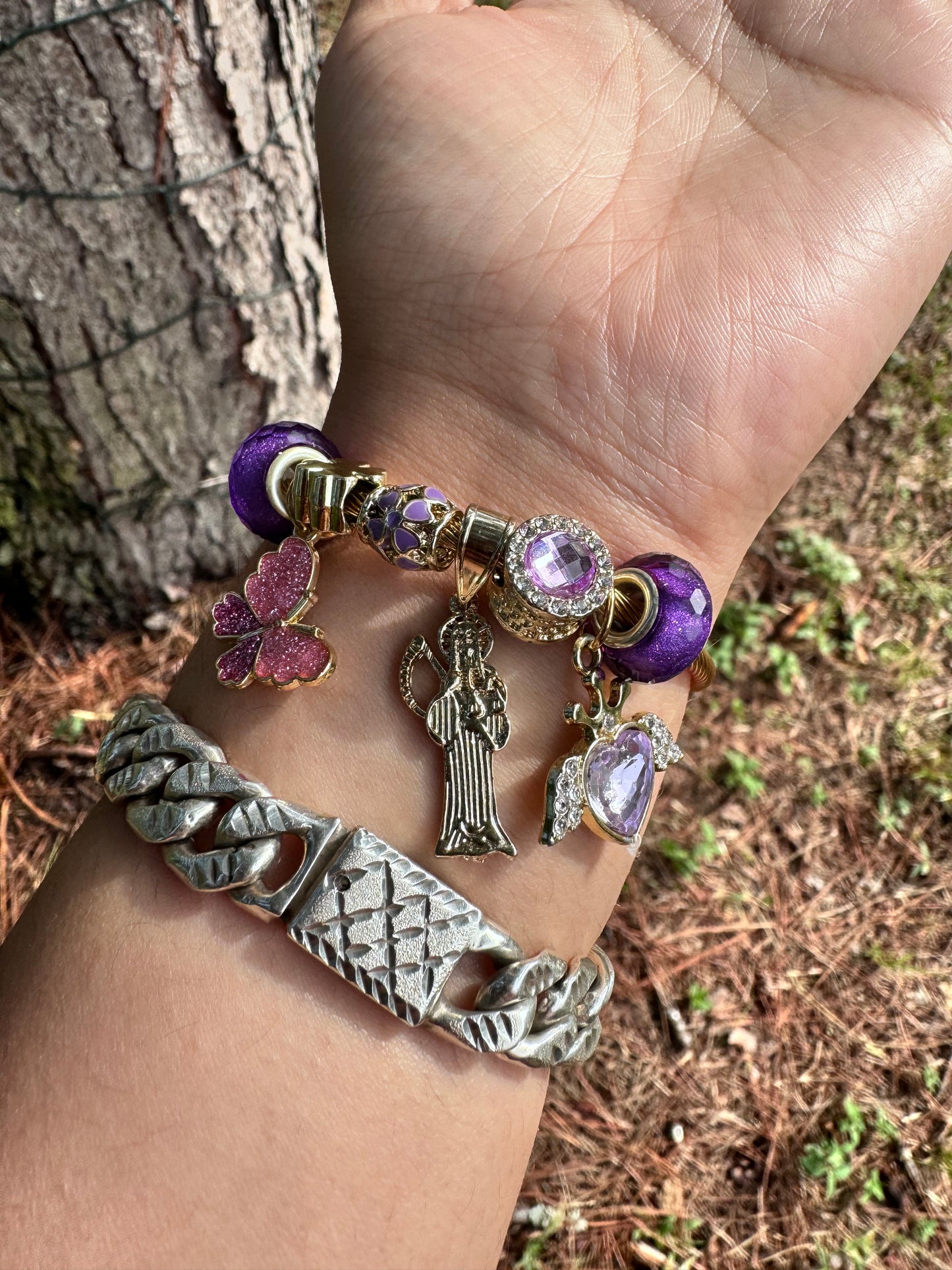 Santa Muerte Corazón Morado Pandora Bracelet