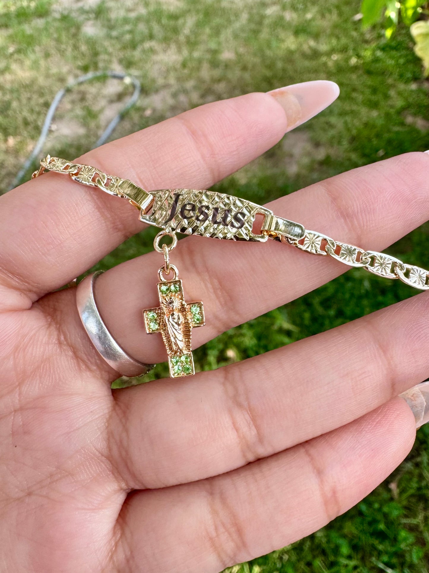 San Judas Green Cross Baby Bracelet Esclava
