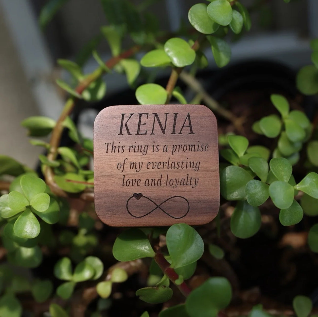 Princess Heart Promise Ring with custom Name in Wood Box