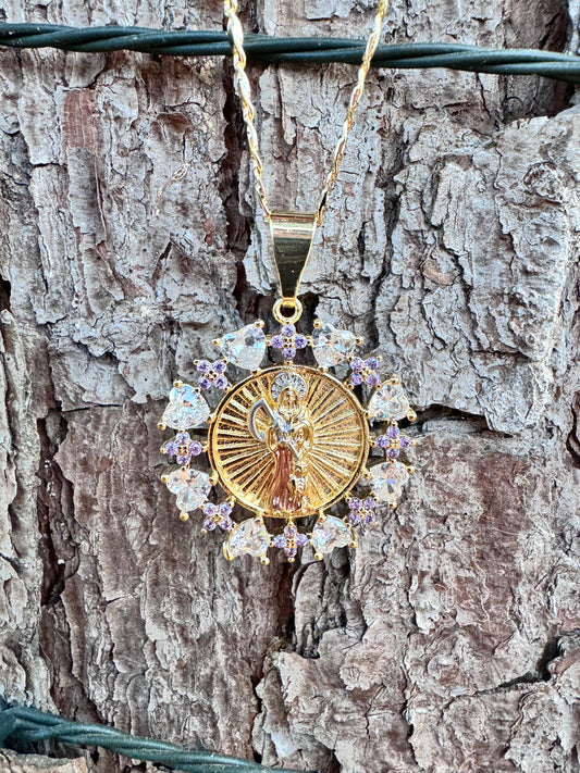 Santa Muerte Lavender Corazones Medalla