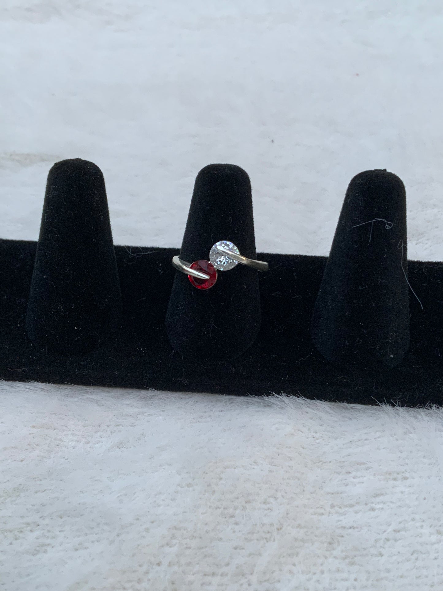 White & Red Gem Stone Ring (Size 8.5)