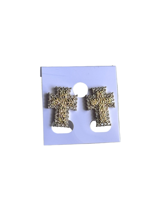Cross Diamond Nugget Earrings Studs