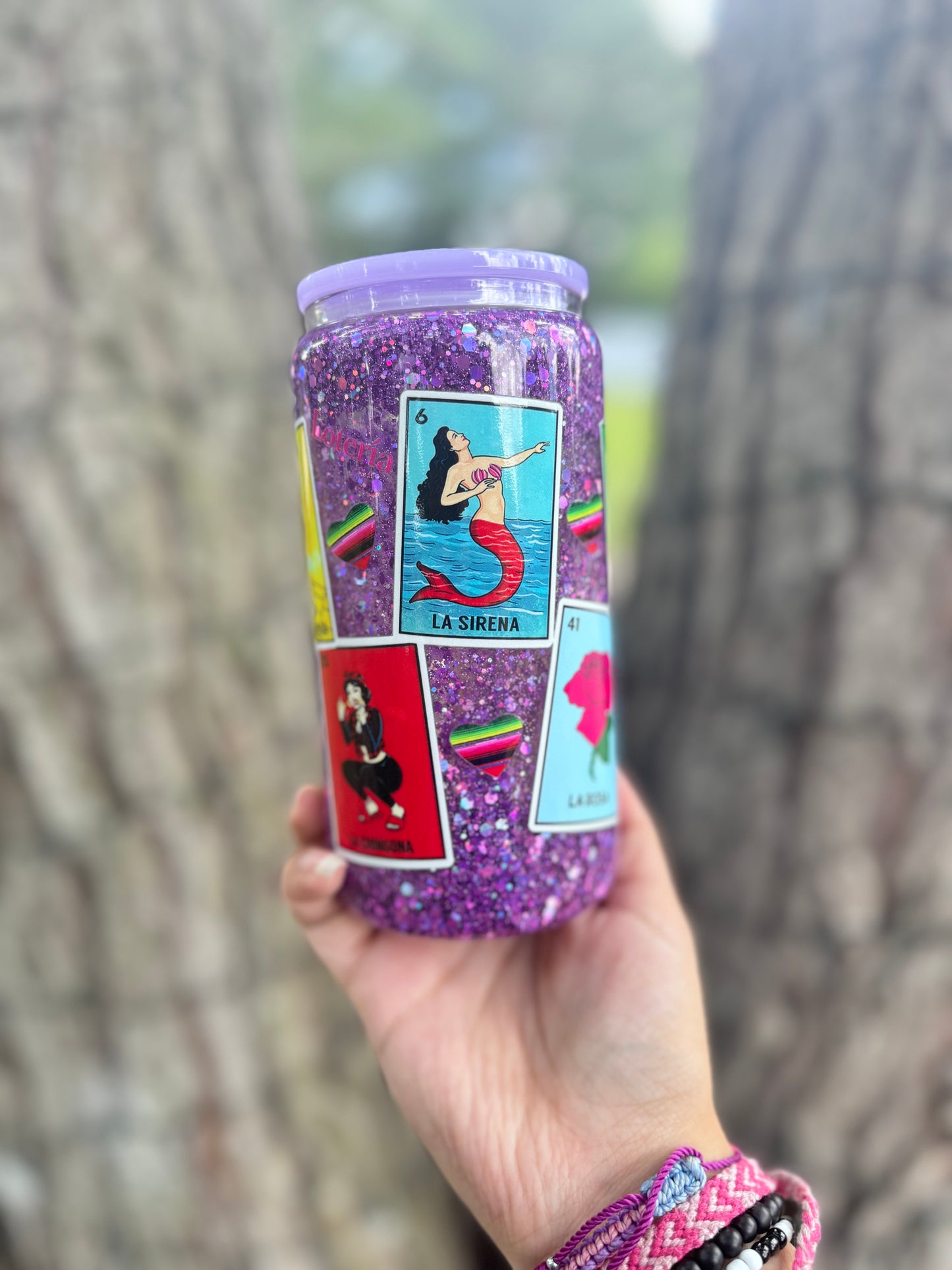 Lotería Snowglobe Glass cup 12 oz