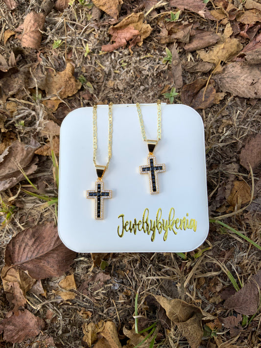 Black Stone Cross Necklace