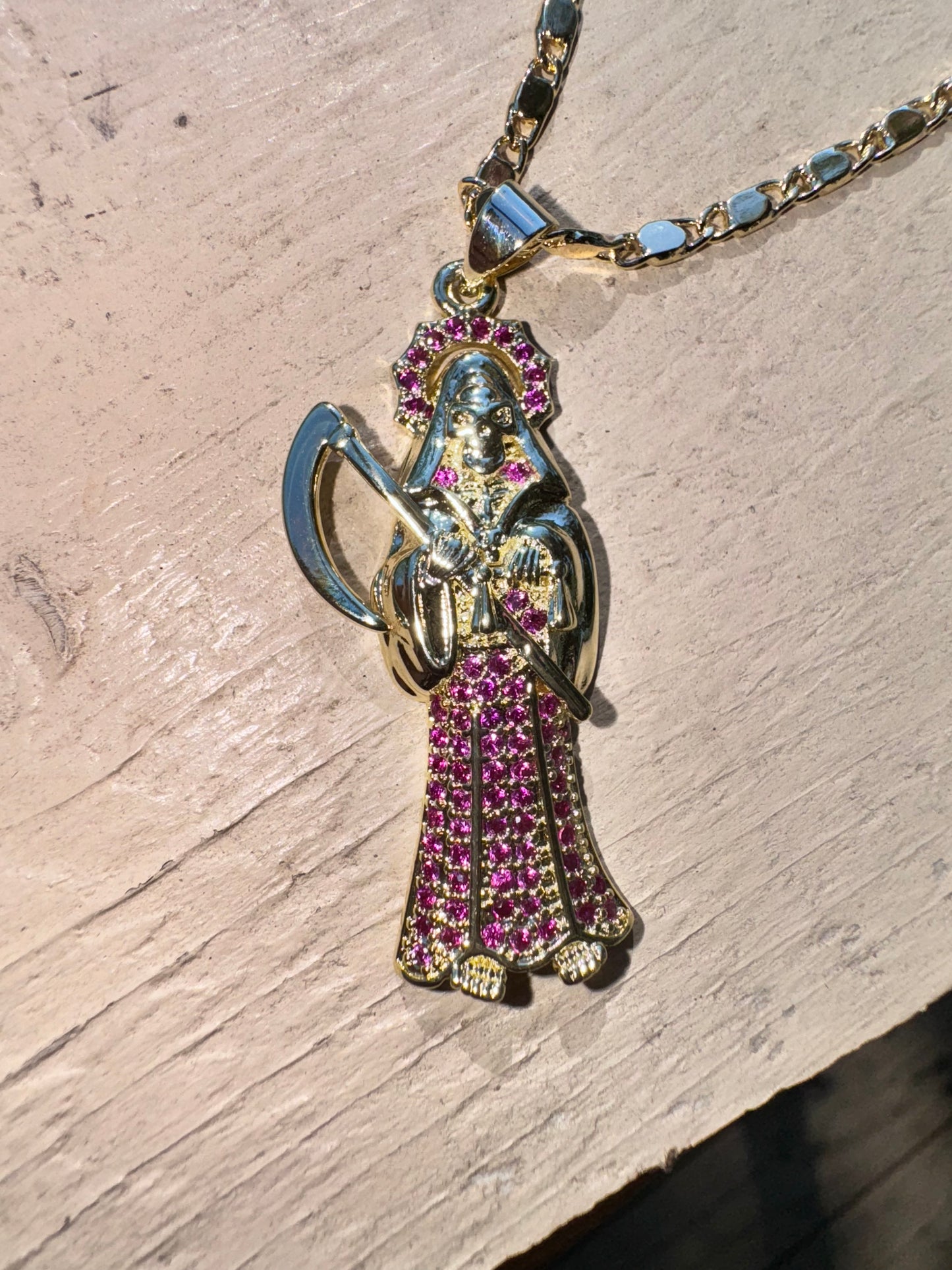 Santa Muerte Rose Red Necklace
