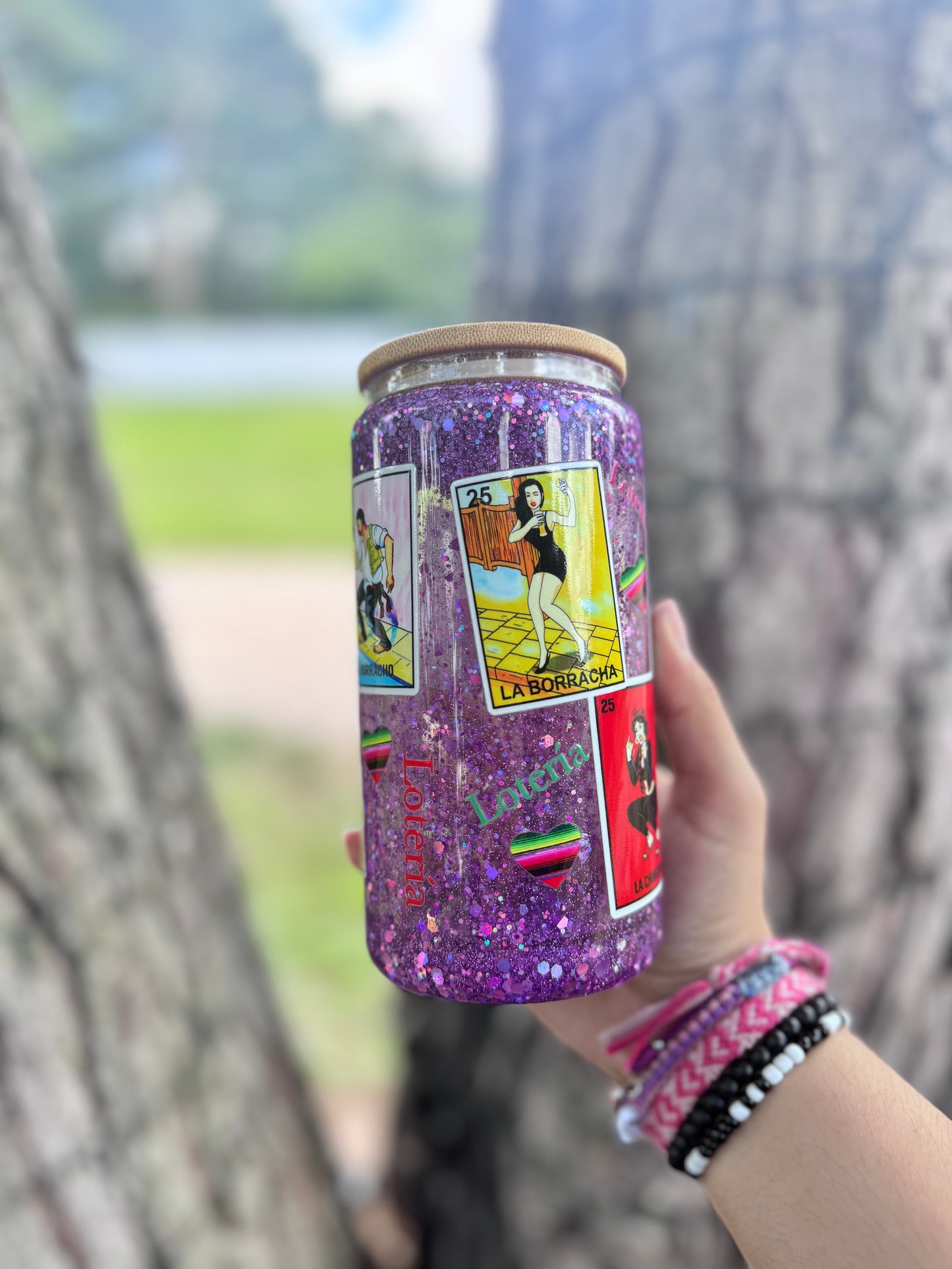 Lotería Snowglobe Glass cup 12 oz