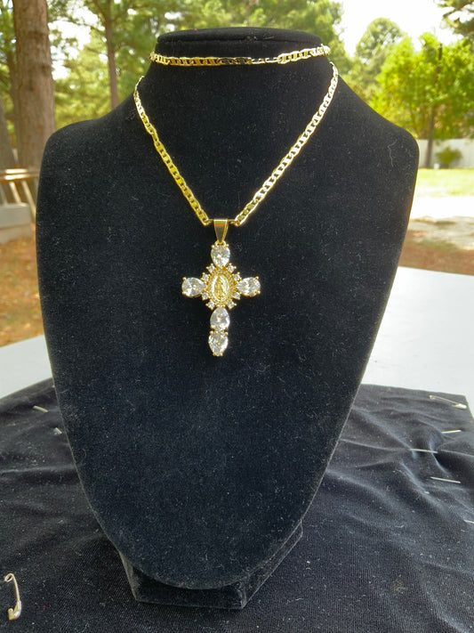 Clear Virgencita Cross Necklace